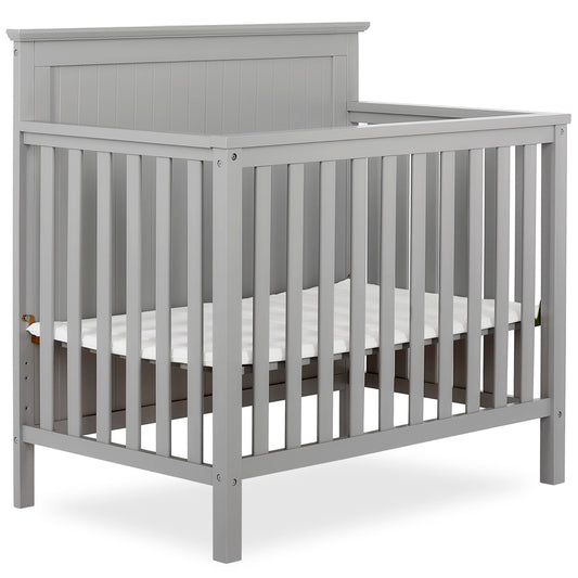 Dream On Me Ava 4-in-1 Convertible Mini Crib in Pebble Grey, 635-PG, Greenguard Gold Certified, Non-Toxic Finish, Comes with 1" Mattress Pad, with 3 Mattress Height Settings