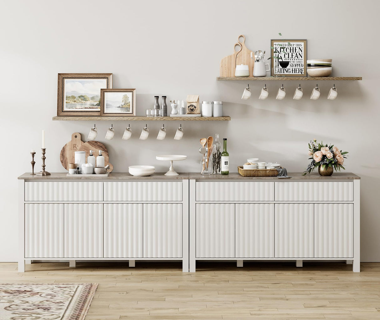 WAMPAT 2-in-1 Modern Sideboard Buffet Cabinet, Large Buffet Cabinet with Storage, White Coffee Bar Cabinet with Adjustable Shelves and Drawers, Storage Console Table for Dining Room, Kitchen WAMPAT