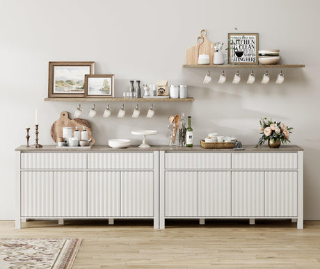 WAMPAT 2-in-1 Modern Sideboard Buffet Cabinet, Large Buffet Cabinet with Storage, White Coffee Bar Cabinet with Adjustable Shelves and Drawers, Storage Console Table for Dining Room, Kitchen WAMPAT