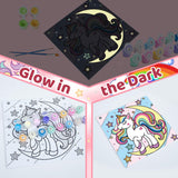 6 Pack Glow in the Dark Unicorn Paint by Numbers Kit for Kids - Pre-printed Canvas with 50 Paints, 12 Brushes & 2 Easels - DIY Acrylic Painting Set for Boys and Girls - Ideal for Home Decor Craft Spot!
