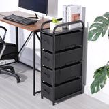 MAX Houser 4 Drawer Narrow Dresser Fabric Storage Tower Vertical Slim Storage Chest Organizer Nightstand Side/End Table Small Standing Organizer Removable Drawers Wood Top for Bedroom, Bathroom（Black) MAX Houser
