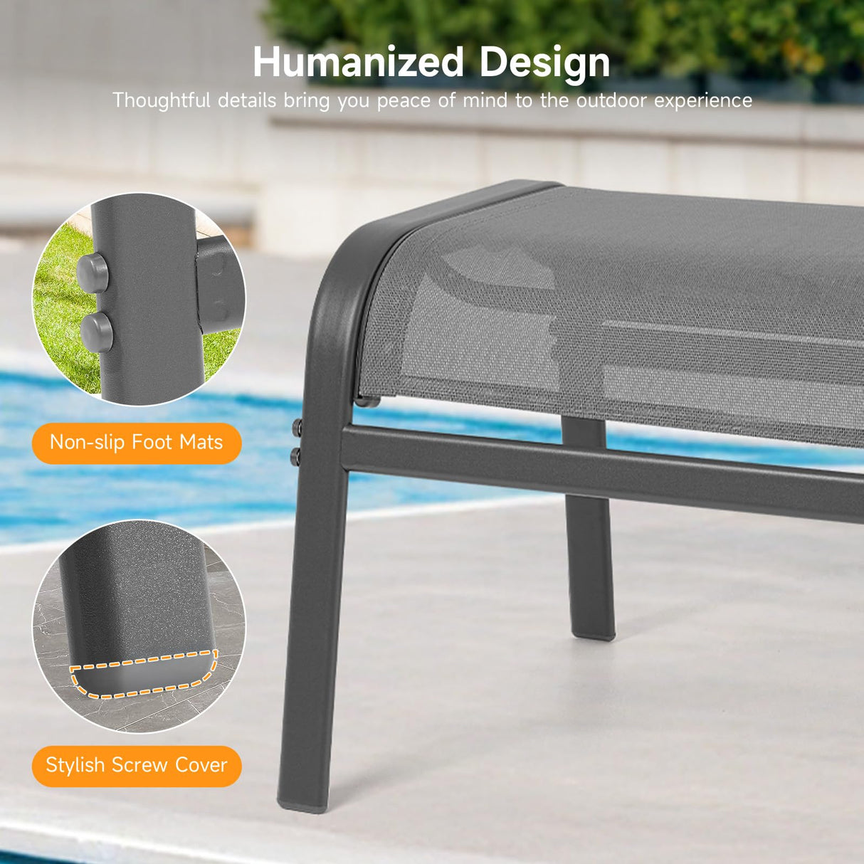 ONBRILL Outdoor Ottoman Set of 2, All Weather Outdoor Foot Stool with Supportive Textliene and Metal Frame, Stackable Oversized Outdoor Foot Rest for Furniture Patio Garden Pool, Grey ONBRILL