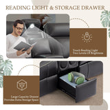 Neptane Power Reclining Sofa Set with LED Reading Light/Bluetooth Speakers/Storage Drawer, Power Loveseat Recliner Sofa, Reclining Living Room Set with Outlets/Breathing Leather (Black, Sofa+Loveseat) Neptane