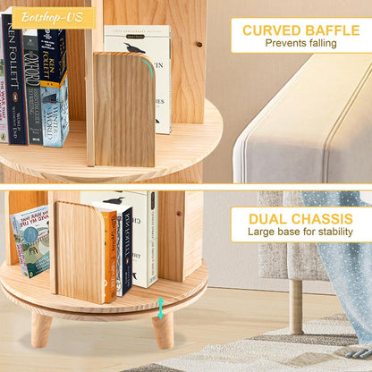 Stylish 6-Tier Rotating Wooden Bookshelf - 360° Floor-Standing Organizer for Home and Study - WoodArtSupply