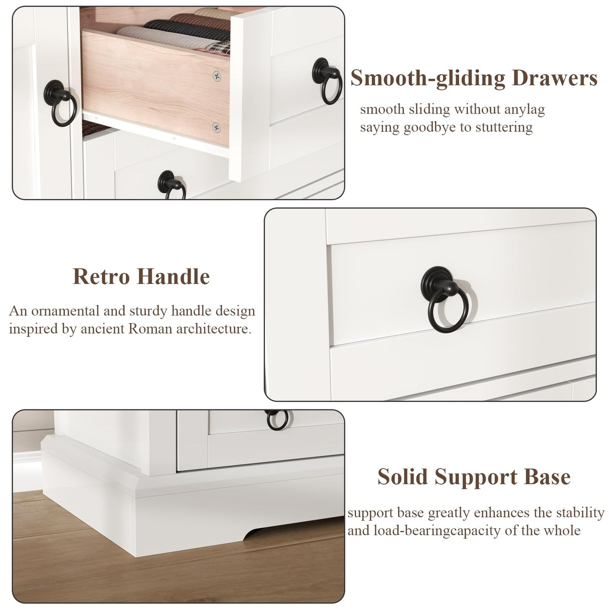 Gyfimoie Farmhouse 7 Drawer Dresser for Bedroom, Wood Chest of Drawers with 2 Doors, White Dressers with Round Metal Handle, Large Storage Dresser Organizer, Long TV Stand for Living Room, White Gyfimoie