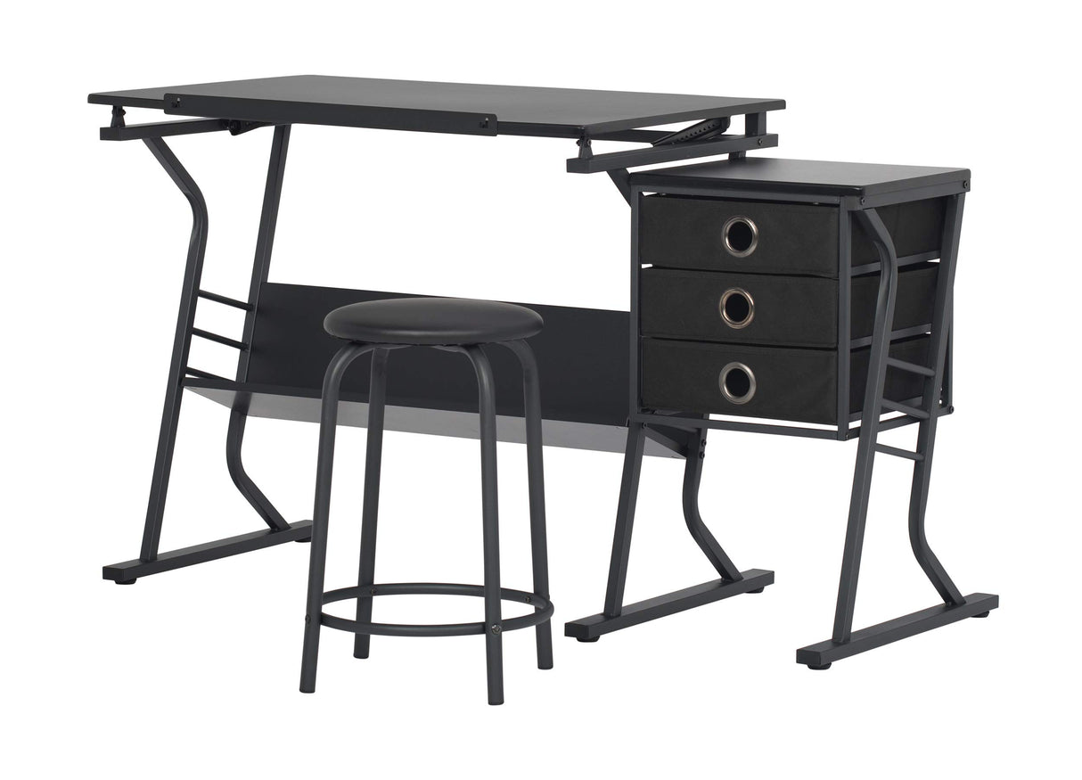 SD Studio Designs 2 Piece Eclipse Ultra Center/Drawing Table with Stool, Angle Adjustable Top, Storage Shelves, and Drawers SD STUDIO DESIGNS