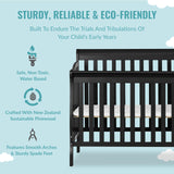 Dream On Me Jayden 4-in-1 Mini Convertible Crib And Changer in Black, Greenguard Gold Certified, Non-Toxic Finish, New Zealand Pinewood, 1" Mattress Pad Dream On Me