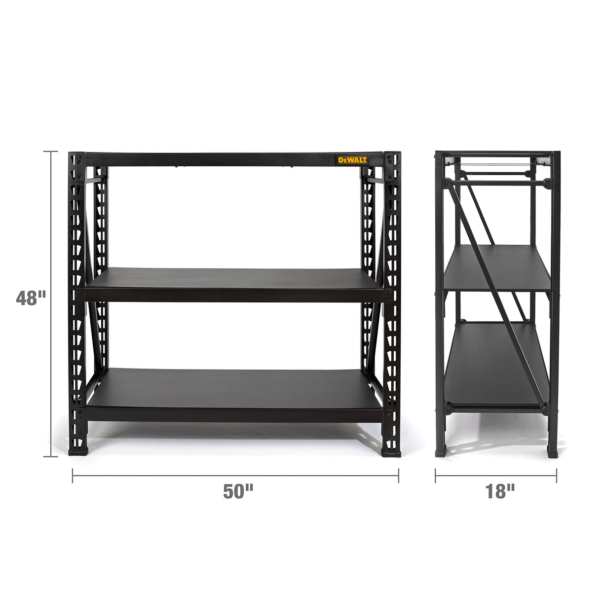 DEWALT Industrial Storage Rack Garage Shelving, 3 Heavy Duty Adjustable Laminate Deck Shelves, 50”W x 18”D x 48”H, 4,500 lb. Capacity, Black DEWALT