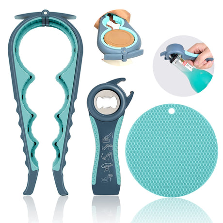 Jar Opener for Weak Hands, Seniors with Arthritis, 5 in 1 Multi Function Bottle Opener Lid Opener For Arthritic Hands with Non Slip Rubber Jar opener Gripper Pad HUMANFUN