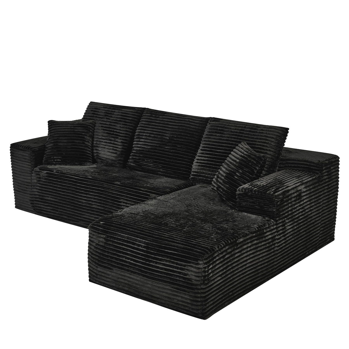 Modular Sectional Sofa Cloud Sectional Couch, 107" Comfy Fluffy L Shaped Black Couches for Living Room, Deep Seat Memory Foam Plush Corduroy Boneless Couch Sectionals with Right Facing Chaise Sofa HYJT-H&K
