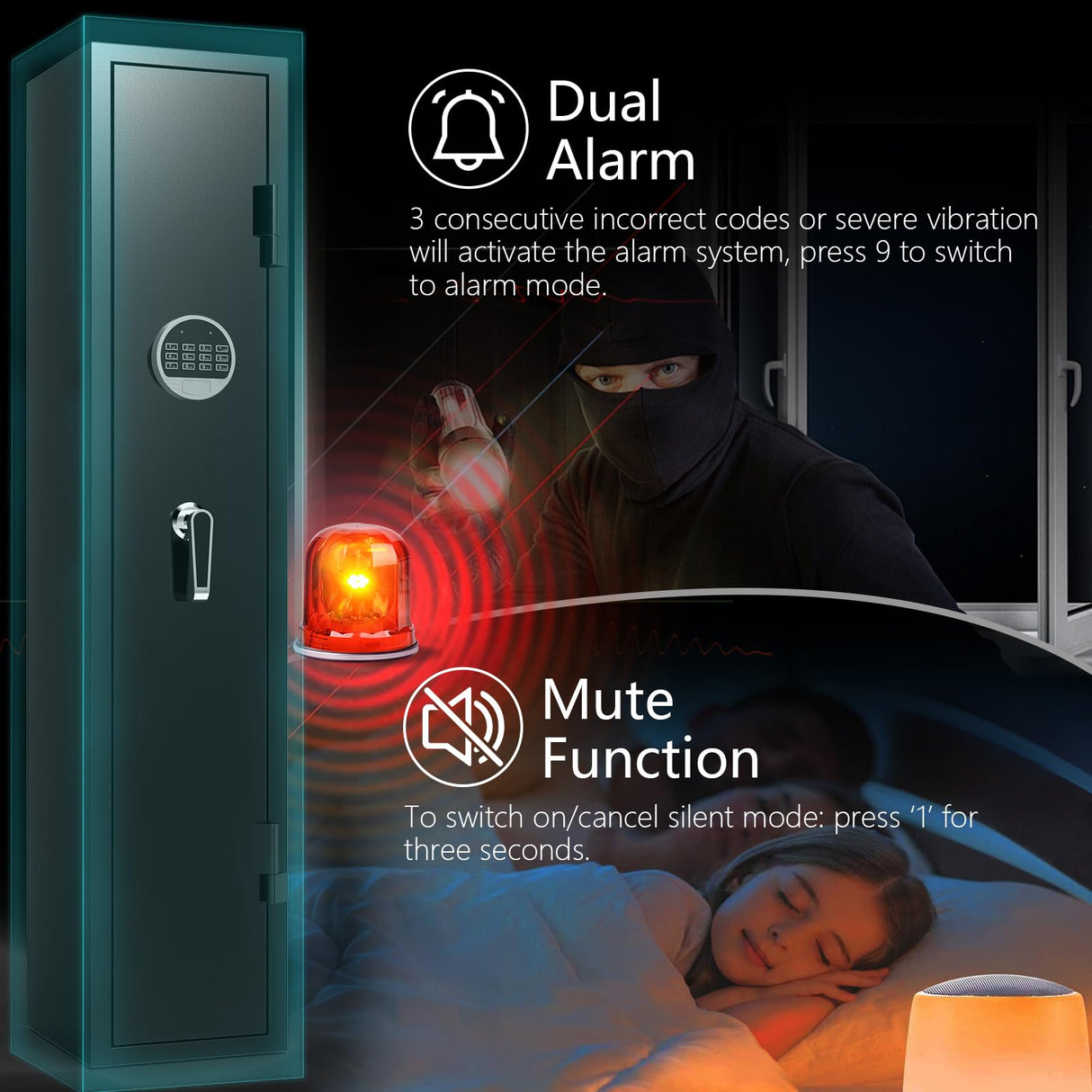 HEANVO 2-3 Rifle Safe, Small Gun Safe for Home Rifles and Pistols, Quick Access Gun Safe for Guns with Alarm System, Home Gun Security Cabinet with Digital Keypad, Gun Locker for Shotgun Firearms HEANVO