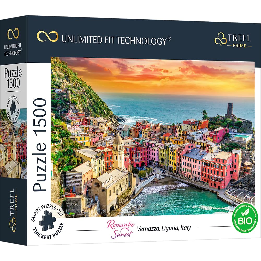 Trefl Romantic Sunset: Vernazza, Liguria, Italy 1500 Piece Jigsaw Puzzle Prime 33"x23" Thick Cardboard, Italy, Sunset, Creative Entertainment for Adults and Children from 12 Years Old Trefl