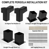 Heavy Alloy Steel Pergola Slanted Roof Bracket Kit with 3-Way Brackets for 4"x 4" (Actual 3.6" X 3.6") Lumber， Roof Wall Mount Pergola Bracket Suitable for Pergolas,Porch- includes Screws JEXALINE