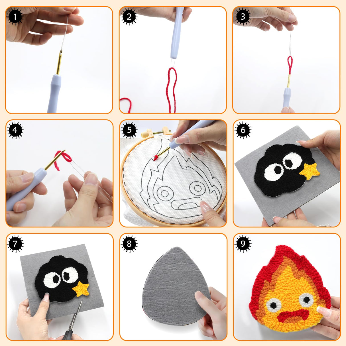 PUNICA Punch Needle Kit for Beginners, Kids & Adults Coaster Set of 6, Easy DIY Embroidery Set Starter Craft Gift with Cute Cartoon Decoration PUNICA