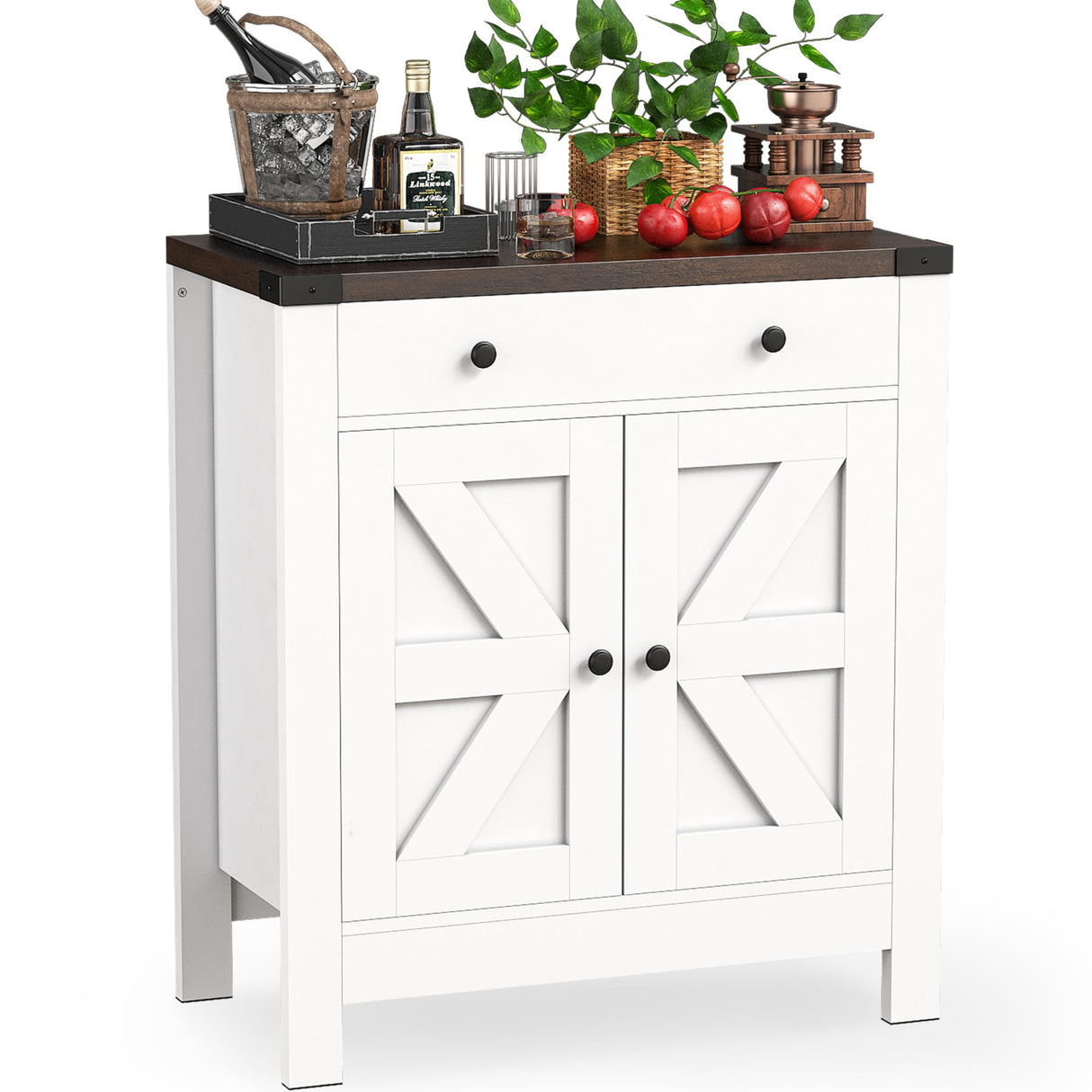 SPERTIKC Coffee Bar Cabinet, Farmhouse Sideboard Buffet Cabinet with Storage, White Kitchen Storage Cabinets with Large Drawer,2 Doors, Adjustable Shelves for Dining Room,Living Room SPERTIKC