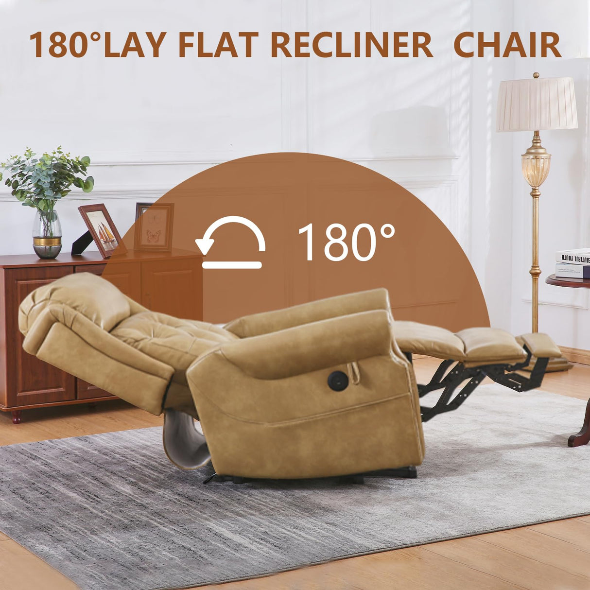 Rhevoy Large Power Lift Recliner Chair for Elderly, Lay Flat Oversized Recliner for Big and Tall with Massage and Heat, Adjustable Headrest, Extended Footrest, Infinite Position, USB Ports, Beige Rhevoy