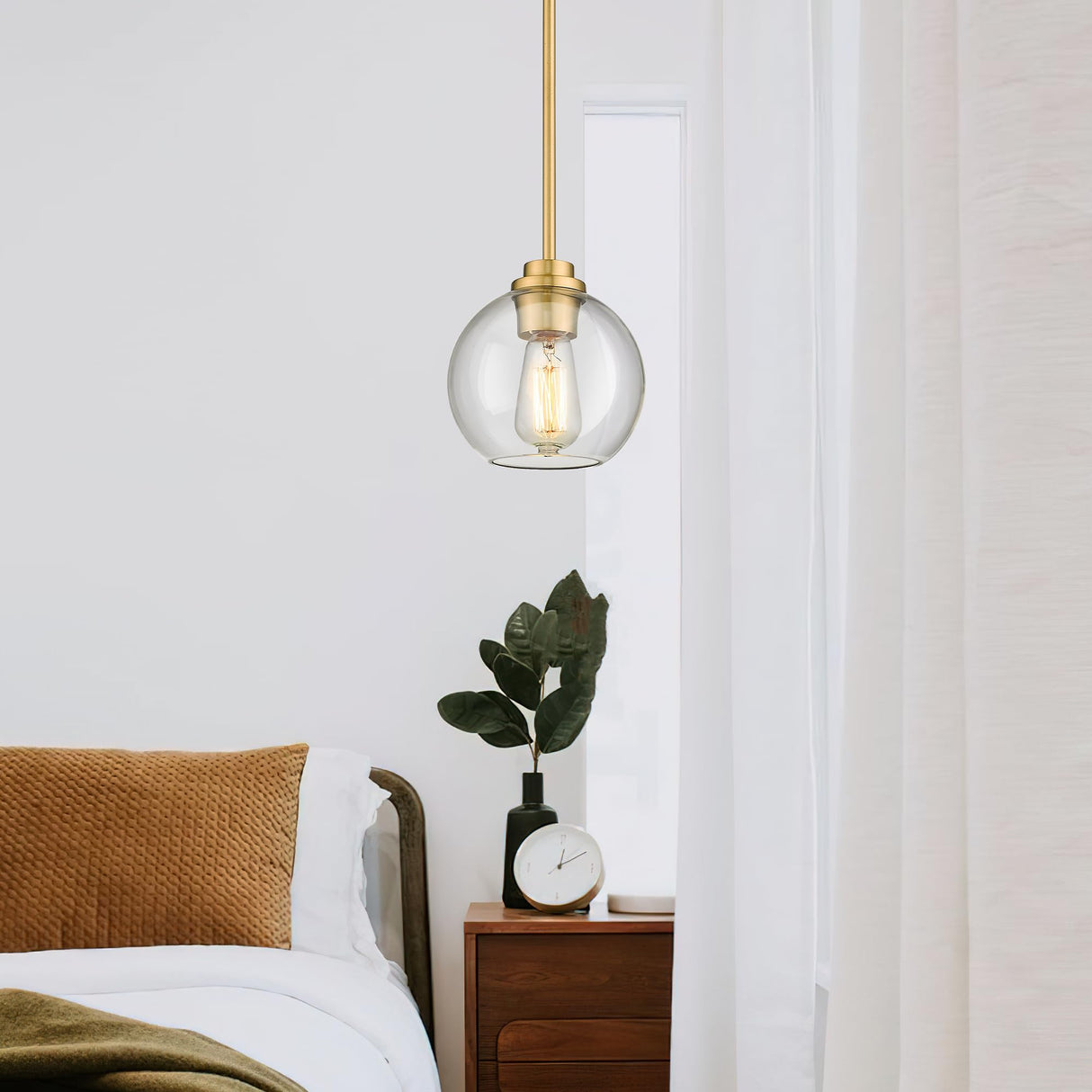 Audickic Brass Pendant Lights Kitchen Island 2 Pack, Farmhouse Gold Pendant Light with Clear Glass Globe Shade, Kitchen Island Lighting for Dining Room Entryway, AD-22280-1P2-GD-C Audickic