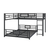Heavy Duty Bunk Beds Twin Over Full Size, L-Shaped Bunk Bed with Full Length Guardrail and Ladder, No Box Spring Needed, Black Bunk Bed Twin Over Full Bellemave