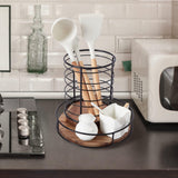 9" Acacia Wood Lazy Susan Turntable, Tomoaza Kitchen Organizer Turntable with Steel Sides, 360 Degree Turntable for Countertop Cabinet or Dining Table Tomoaza