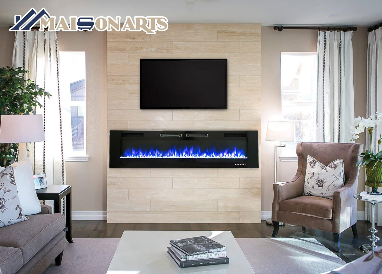 MAISON ARTS 72" Electric Fireplace Indoor Wall Mounted & Recessed Fireplace Heater with Remote Control & Touch Screen,8hrs Timer, Adjustable Flame & Bed Colors and Speed for Bedroom Living Room,1500W MAISON ARTS