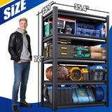72"H Garage Shelving Heavy Duty Garage Storage Shelves,3000LBs Metal Shelving Unit 5T Adjustable Industrial Utility Shelf Black Organization Rack for Warehouse Storage,72"H x 35.4"W x 15.7"D RPGHJJ