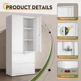 DEVAISE 71" Metal Storage Cabinet, 2-Drawer Lateral File Cabinet with Lock, Adjustable Shelves & Doors, White Garage Storage Cabinet, Heavy Duty Tall Cabinet for Home Office, Garage Organization DEVAISE