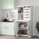 BOTLOG Tall Kitchen Pantry, Large Wood Storage Cabinet with Sliding Barn Door and Adjustable Shelves, Tall Freestanding Cupboard for Dining Room, Living Room, Laundry, White BOTLOG