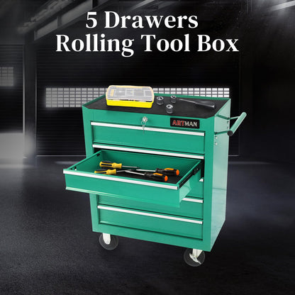 WTRAVEL Rolling Tool Chest with 5-Drawer Tool Box with Wheels Multifunctional Tool Cart Mechanic Tool Storage Cabinet for Garage, Warehouse, Workshop, Repair Shop (Green) - WoodArtSupply