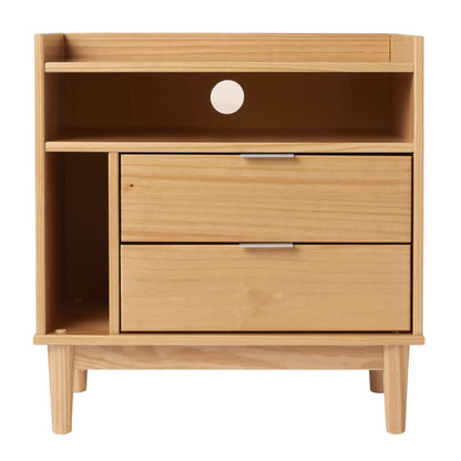 Walker Edison Blythe Mid-Century Modern Tray-Top Storage Nightstand, 25 Inch, Natural Pine - WoodArtSupply