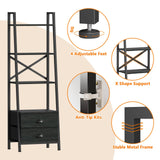 Furologee 4-Tier Ladder Shelf,Small Bookshelf with 2 Drawers,Vertical Bookcase Storage Rack Organizer,Display Bookshelves for Living Room,Bedroom,Bathroom,Home Office,Kitchen,Rustic Brown,Black Oak Furologee
