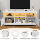 DWVO Farmhouse TV Stand for TVs Up to 65 Inch, Entertainment Centre with LED Light, TV Table with Power Outlet, TV Console for Living Room Bedroom, 59 Inches White DWVO