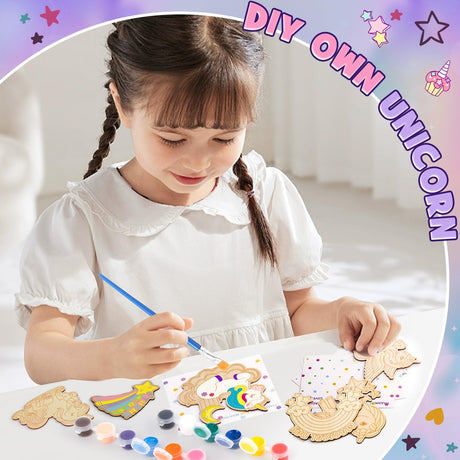 Winrayk 12 Sets Unicorn Party Favors Birthday Supplies Unicorn Craft Painting Kits for Girls, Unfinished Wood Crafts Gift Bag Card Paint Sets, Goodie Bag Stuffers Girls Birthday Party Favors Supplies Winrayk