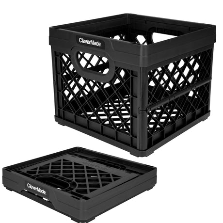 CleverMade Collapsible Milk Crate, Obsidian, 1PK - 25L (6 Gal) Stackable Storage Bins, Holds 50lbs Per Bin - Clevercrates are Heavy Duty, Plastic Collapsible Storage Crate for Multi Purposes CleverMade