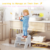 Ndahjahd Wooden Toddler Step Stool for Bathroom Sink,2 Step Stool for Kids,Kitchen Standing Tower,Children Learning Helper Stool with Safety Handles,Cute Kids Step Stool for Potty Training,Gray Ndahjahd