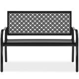 Best Choice Products Outdoor Bench 2-Person Metal Steel Benches Furniture for Garden, Patio, Porch, Entryway w/Geometric Backrest, 790lb Capacity – Black Best Choice Products