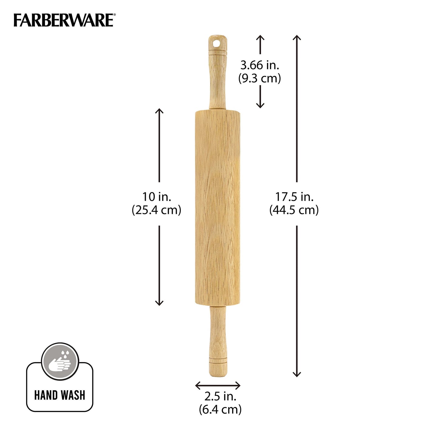 Farberware Classic Wood Rolling Pin, 17.75 Inch, Natural