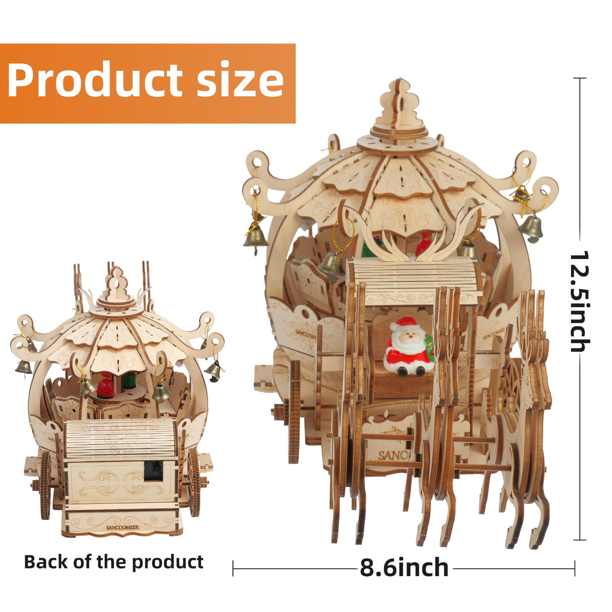 3D Wooden Pumpkin Cart Model Kits, Brainteaser and Puzzle, Vintage Wooden Jigsaw Puzzles with Music Box and LED Light, Wooden Model Kits for Kids, Model Car Kits Wooden 3D Puzzles SANCOOMEER