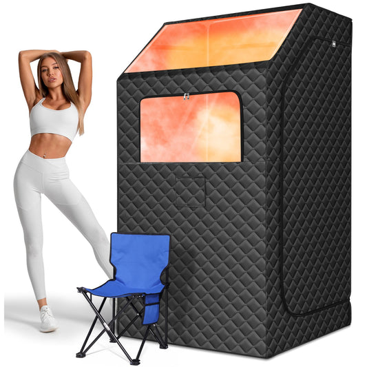 Upgraded Portable Steam Sauna, Portable Sauna Box for Home, Home Sauna Tent Full Body, 1200W 3L Steam Generator, 99 Minute Timer, Folding Chair, Remote Control Included(Black)