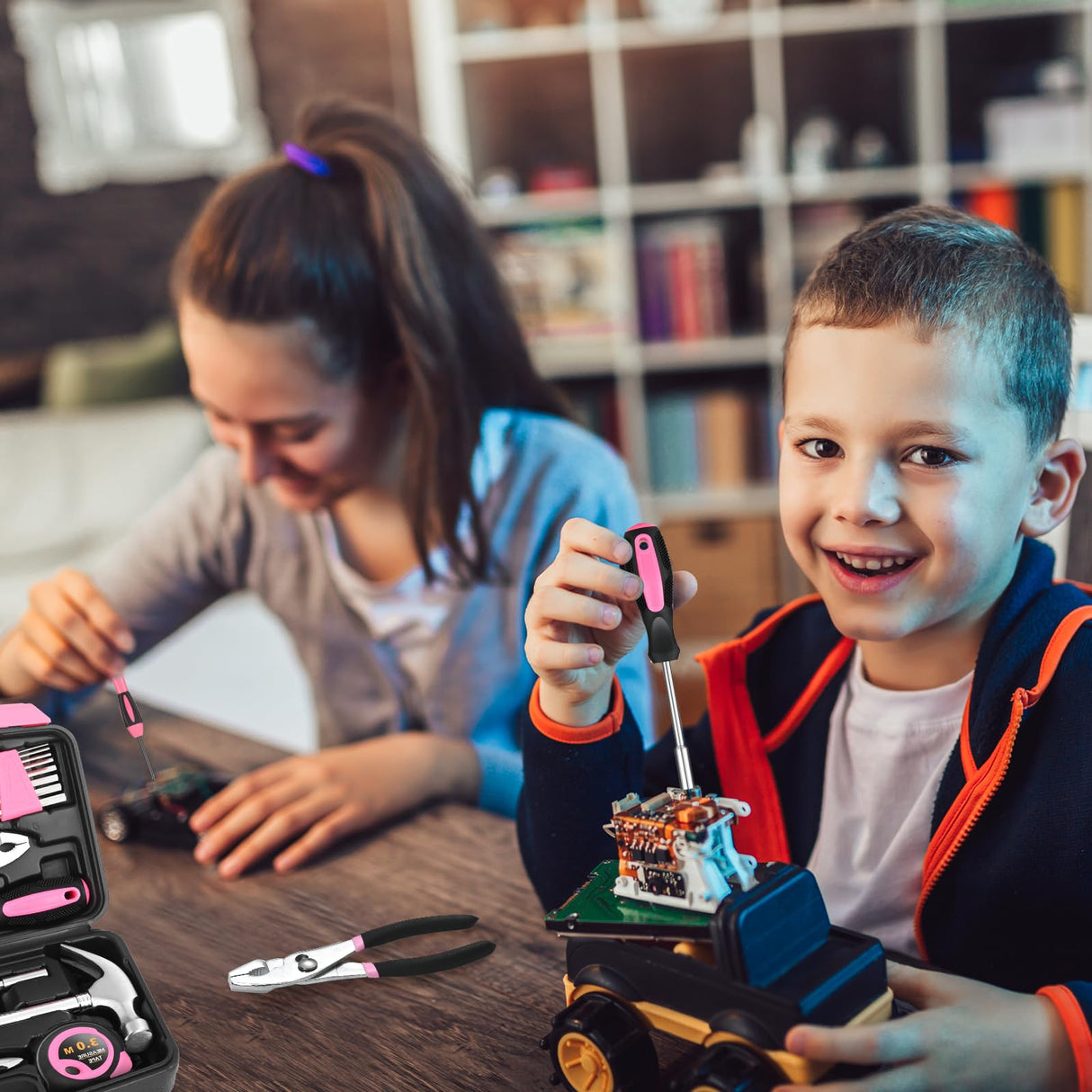39 Piece All Purpose Basic Household Pink Tool Kit for Women - Small Tool Set with Toolbox Great for Home, Garage, Office and College Dormitory Use HANGYING