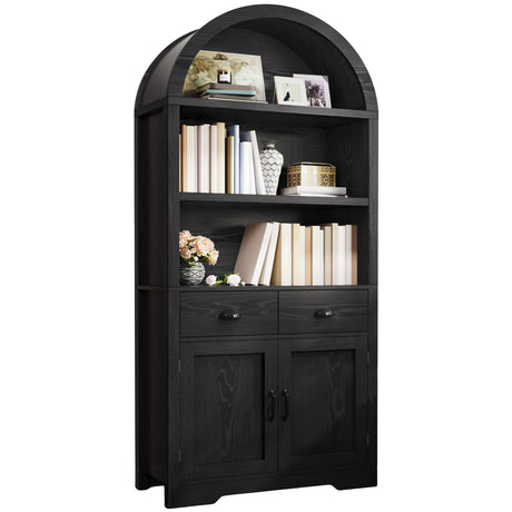 YITAHOME Arched Bookshelf, 71" Tall Bookcase with Drawers Arched Bookcase with Storage, Bookshelf Display Storage Rack with Adjustable Shelves for Living Room, Office, Black YITAHOME