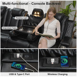 Power Recliner Sectional Sofa with Bass Speaker,Wireless Charger,Electric Reclining Sectional Sofa with 2 Faux Leather Recliner,LED Strip,Reading Light,Type-C USB Port,Cup Holder,Storage Console Black Comfort Stretch