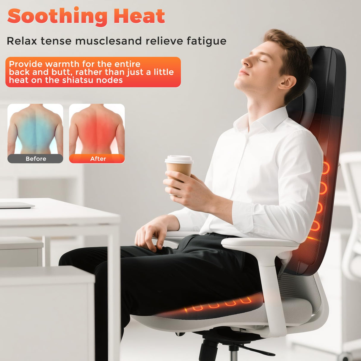 Shiatsu Neck and Back Massager with Heat, 4D Kneading Back Massager for Pain Relief Deep Tissue, Comfortable Back Massage for Chair, Massager for Home Office, Gifts for Women Men Parents Christmas belhope