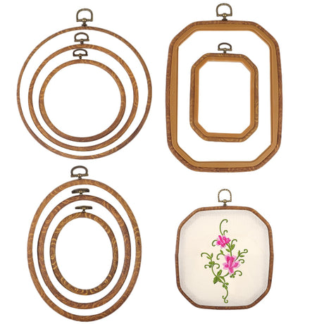 9 Pack Embroidery Hoop Frame, Large Imitated Wood Display Frame, Cross Stitch Hoop Ring for Art Craft Sewing Decorative Ornaments, Circle Oval Octagonal Shape Varku