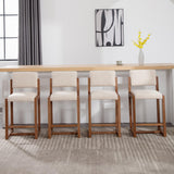 LukeAlon Linen Counter Stools Set of 4, Farmhouse Upholstered 26" Seat Height Counter Height Bar Stools with Wood Legs Open Back for Home Pub Kitchen, Beige LukeAlon