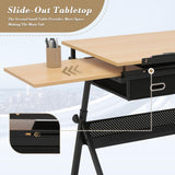 Athena Collection Drafting Table for Artists, Height Adjustable Drawing Table, Dual Desktop Art Desk Metal Frame Art Table Tiltable Craft Desk Paintings Work Station with Stool and Drawers, Natural Athena Collection