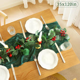 Christmas Table Runner, 10FT Cheesecloth Emerald Green Table Runners 35*120inch Rustic Boho Table Runner for Christmas Indoor Home Kitchen Table Party Decorations Miucat