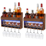TIRYIUOU 2 Pack Wall Mounted Wine Rack, Wood LED Wine Glass Rack, Bar Shelf, Wine Glass Holder Wall Mounted, Floating Bar Shelves for Kitchen, Dining Room, Home Bar TIRYIUOU