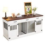 70.9 inches Dog Crate Furniture for 2 Dogs Double Dog Crate Wooden Heavy Duty Dog Kennel Furniture TV Stand with 3 Drawers for Large Medium Dogs White NEBZHASK