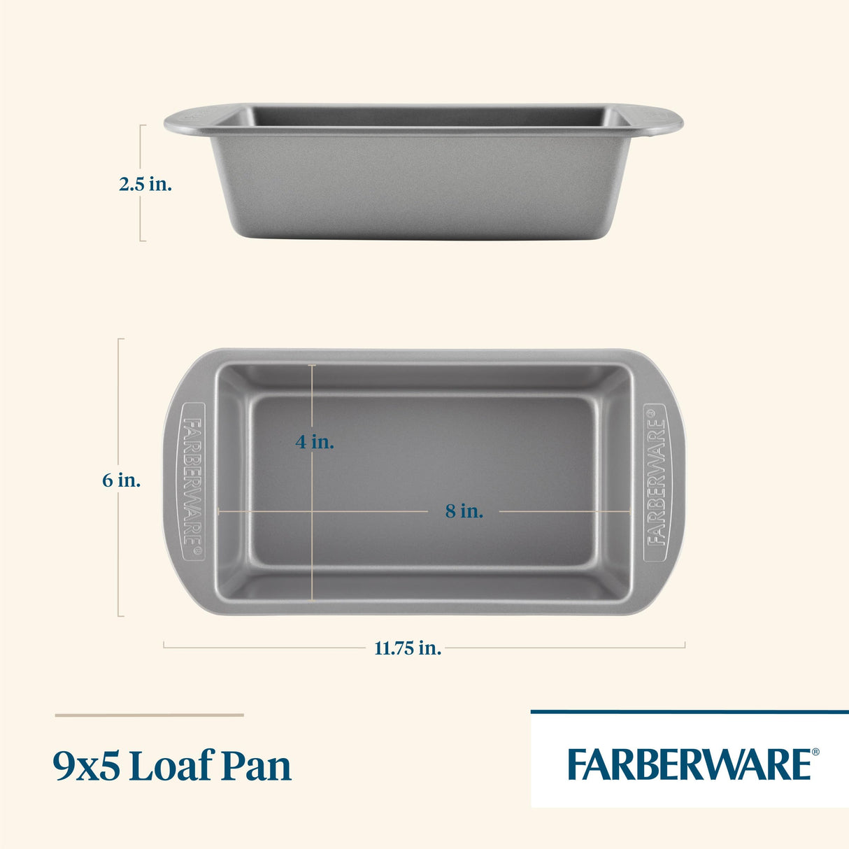 Farberware Nonstick Bakeware 9-Inch x 5-Inch Loaf Pan, Gray - Farberware