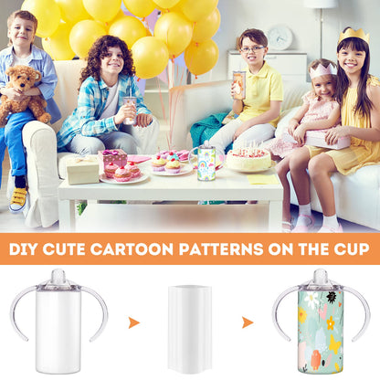 Vermida Sublimation Sippy Cup Blank with Handle, 12oz Stainless steel Sippy Cups, Kids Cups with Straws and Lids Spill Proof Double Wall Vacuum Cups for Children